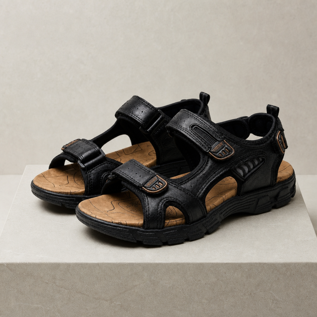 Bolzano Velcro Strap Trekking Sandals in Black