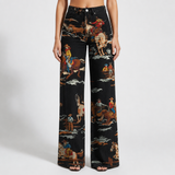 Sete Western Print Wide-Leg Pants in Black