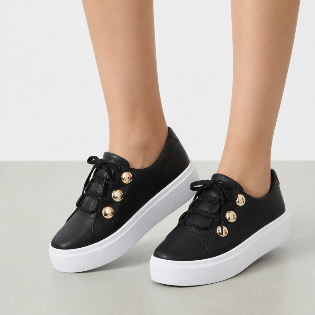 Ericeira Orthopedic Gold-Stud Sneakers in Black