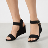 Thassos Wedge Ankle Strap Sandals in Black