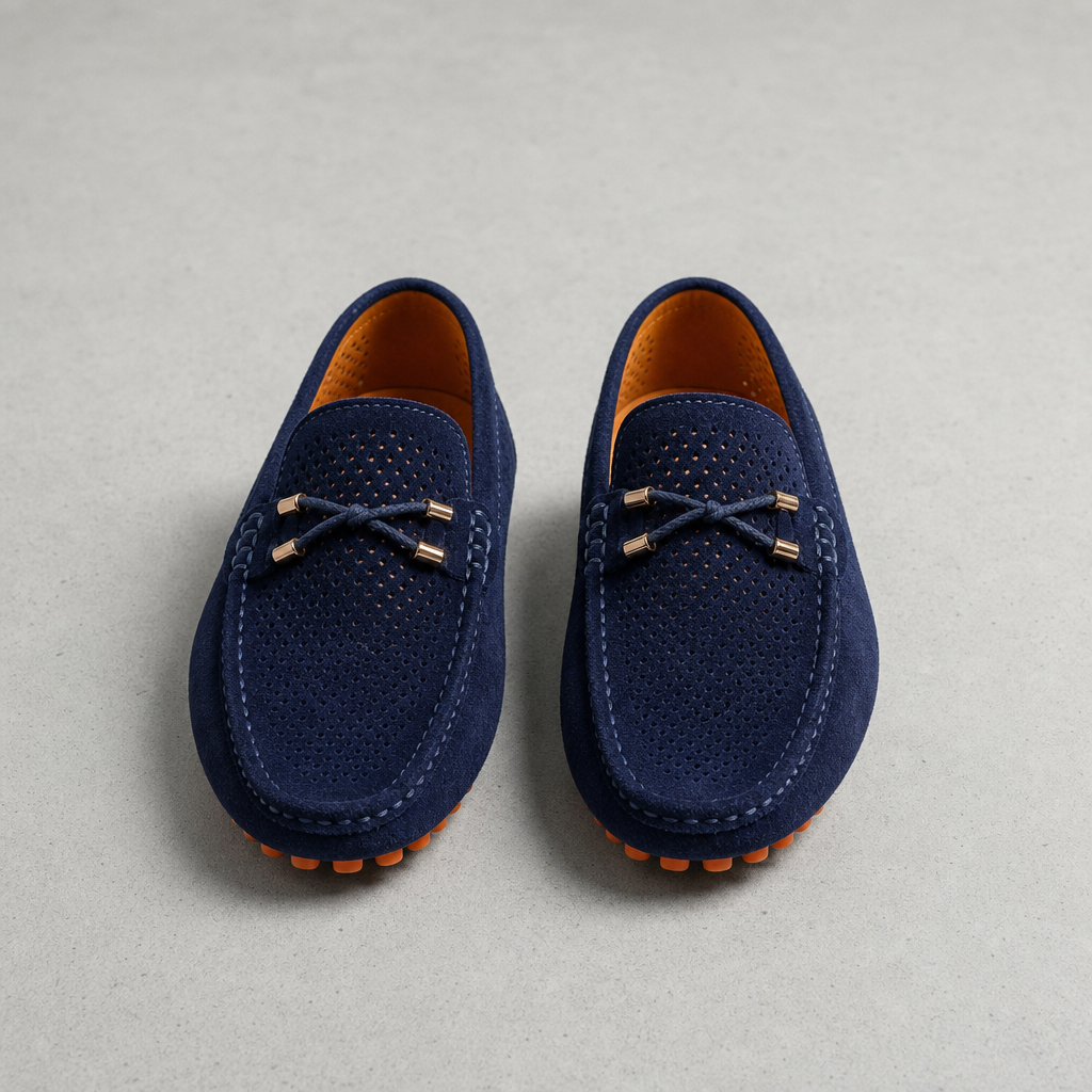 Anzio Perforated Suede Loafers in Blue