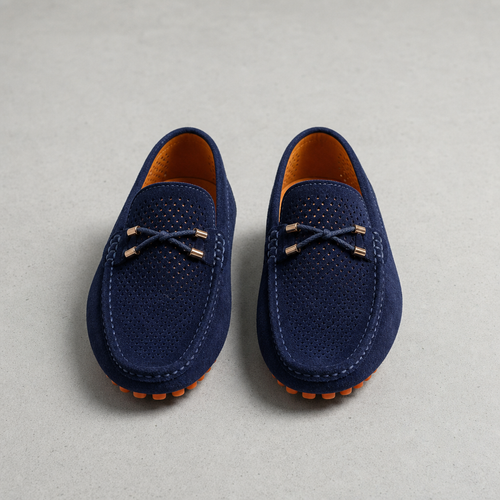 Anzio Perforated Suede Loafers in Blue