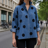 Ios Polka Dot Denim Shirt in Denim Blue