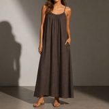 Rab Backless Linen Maxi Dress in Brown
