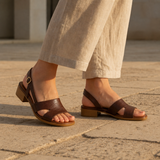 Aveiro Block Heel Slingback Sandals in Brown