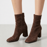 Poros Suede Block-Heel Boots in Brown