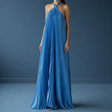 Cartagena Pleated Halter Maxi Dress in Royal Blue