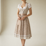 Santander Lace-Up Corset Dirndl Dress in Taupe Beige