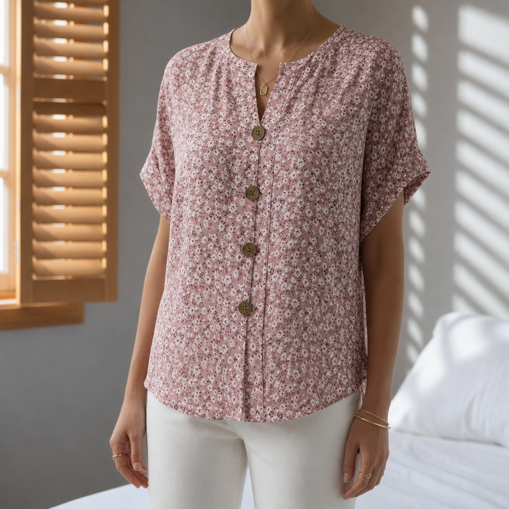 Trani Floral Button Blouse in Floral Pink