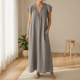 Comporta Ruffle V-Neck Maxi Dress in Gray