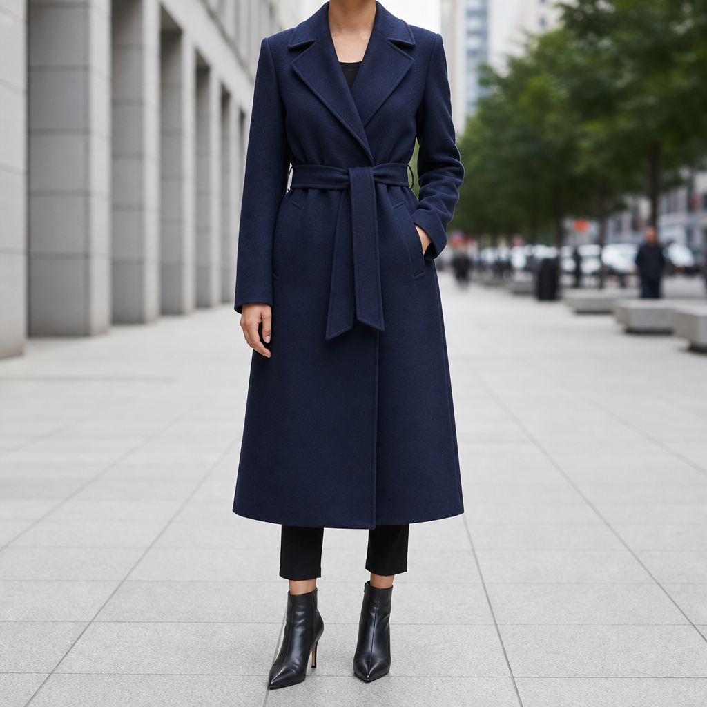 Lourmarin Belted Wool-Blend Overcoat in Navy