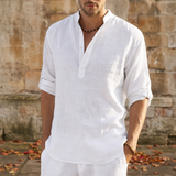 Malaga Linen Henley Shirt in White