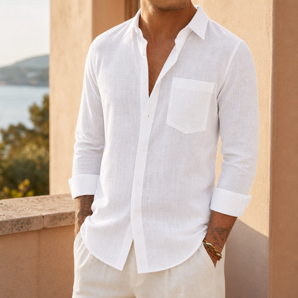 Spoleto Linen Blend Shirt in White