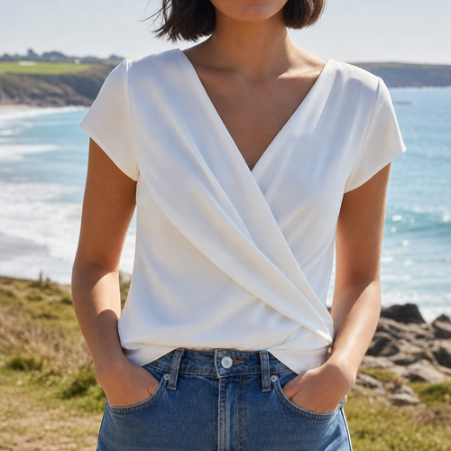 Alonnisos Draped Wrap Blouse in White