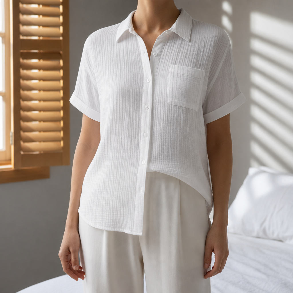 Omodos Gauze Button-Down Shirt in White