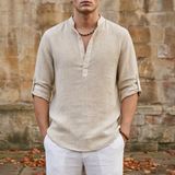 Malaga Linen Henley Shirt in Beige