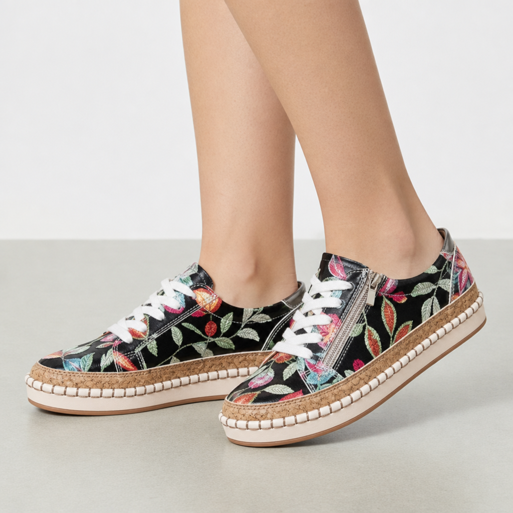 Tossa Floral Platform Sneakers in Black Exotic
