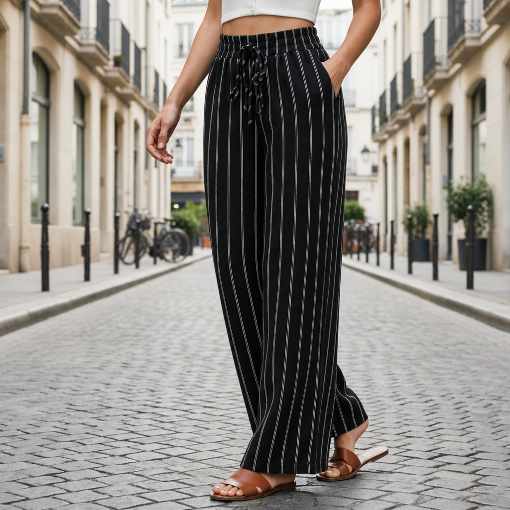 Tavira Striped Wide Leg Pants in Black