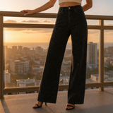 Zadar Glitter Wide-Leg Jeans in Black