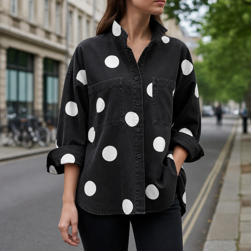 Ios Polka Dot Denim Shirt in Black