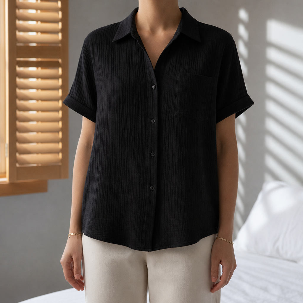 Omodos Gauze Button-Down Shirt in Black