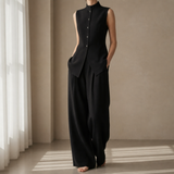 Altea Linen Mock-Neck Pant Set in Black