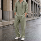 Patmos Hooded Henley Linen Set in Sage Green