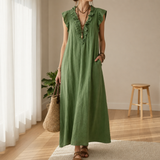 Comporta Ruffle V-Neck Maxi Dress in Sage Green