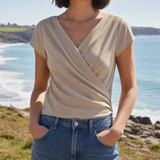 Alonnisos Draped Wrap Blouse in Khaki
