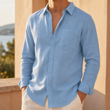 Spoleto Linen Blend Shirt in Light Blue