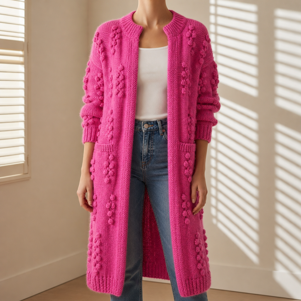 Merano Textured Knit Longline Cardigan in Pink