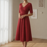 Rapallo Crossover Bodice Midi Dress in Red