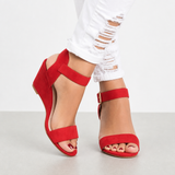 Thassos Wedge Ankle Strap Sandals in Red