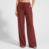 Lacoste Linen Wide Leg Pants in Wine Red