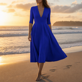 Ceret Deep V-Neck Midi Dress in Royal Blue