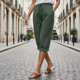 Tarifa Linen Drawstring Bermuda Shorts in Olive Green
