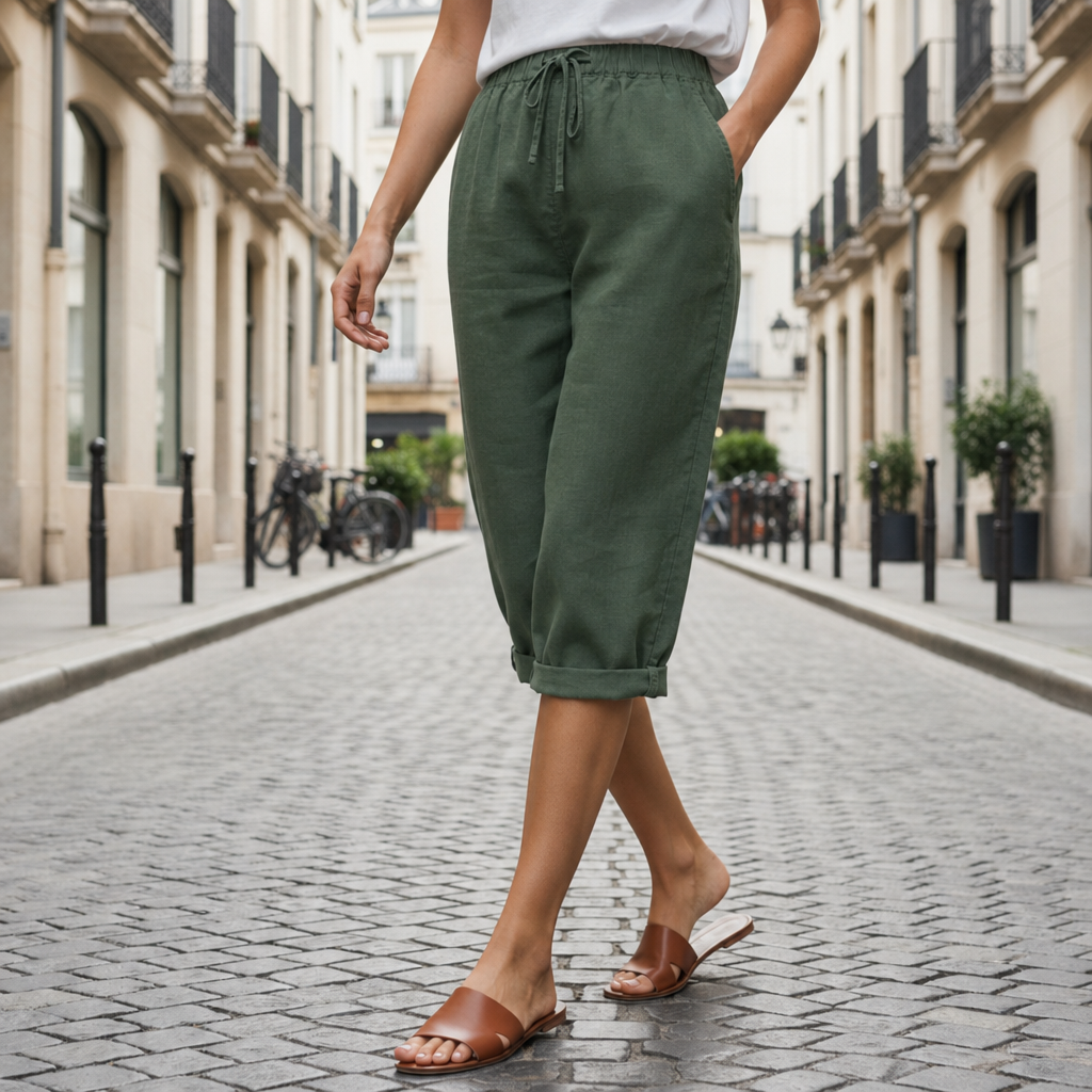 Tarifa Linen Drawstring Bermuda Shorts in Olive Green