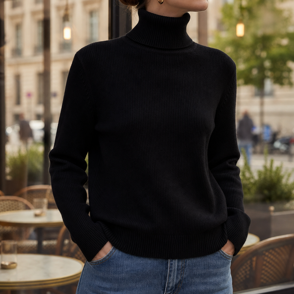 Paxos Ribbed Turtleneck Sweater in Black