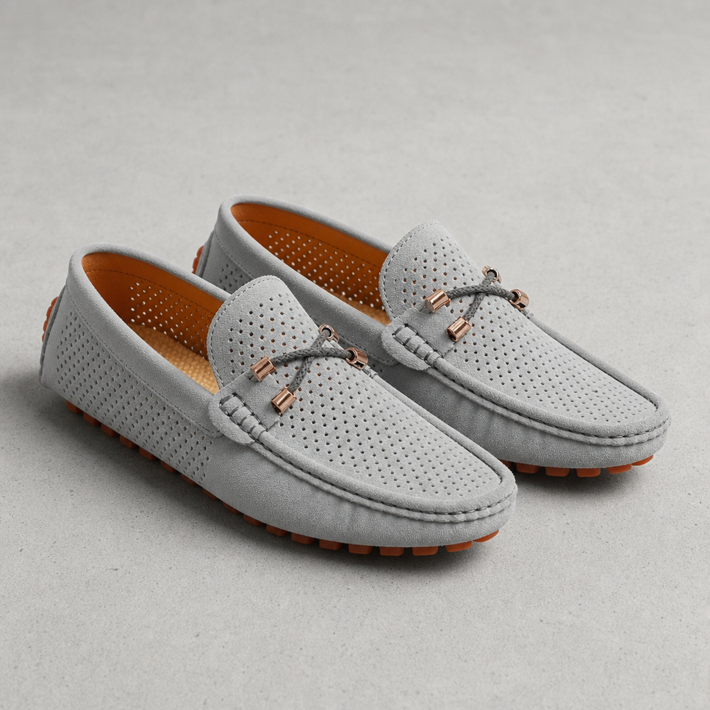 Anzio Perforated Suede Loafers in Gray