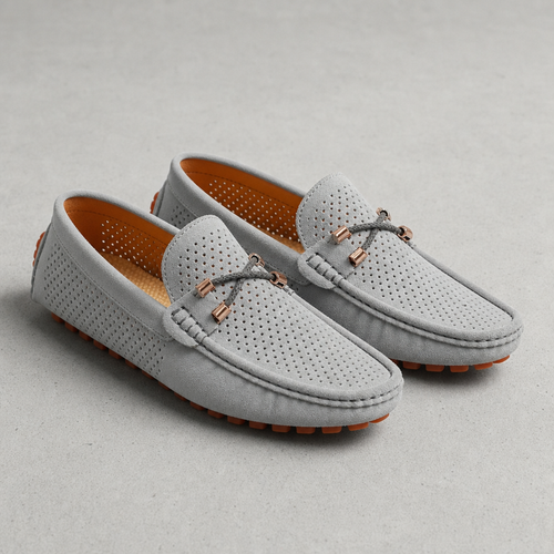 Anzio Perforated Suede Loafers in Gray