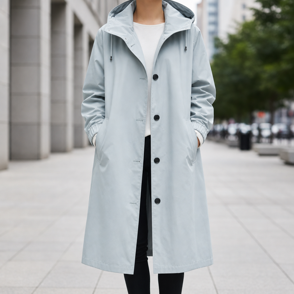 Assisi Hooded Long Trench Coat in Light Blue