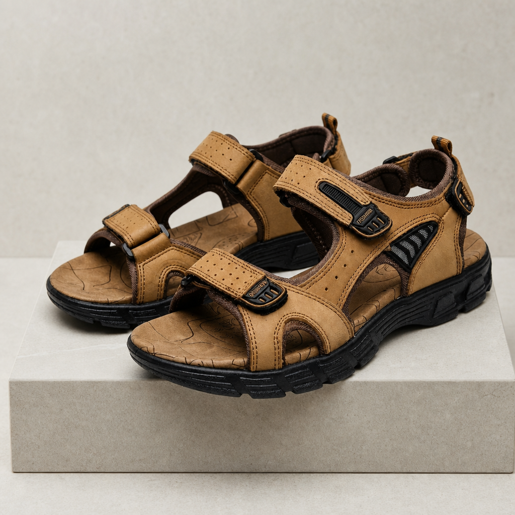 Bolzano Velcro Strap Trekking Sandals in Light Brown