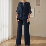 Matera Chiffon Layered Pants Set in Navy Blue