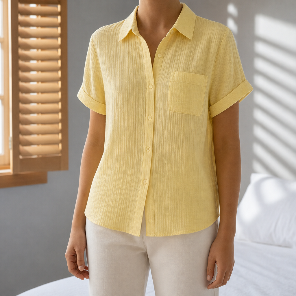 Omodos Gauze Button-Down Shirt in Yellow