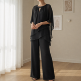 Matera Chiffon Layered Pants Set in Black