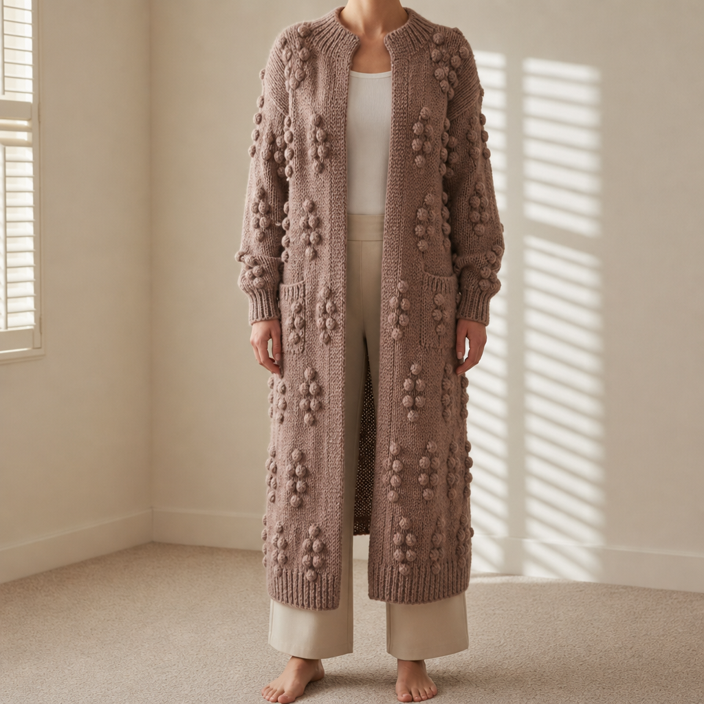 Merano Textured Knit Longline Cardigan in Brown