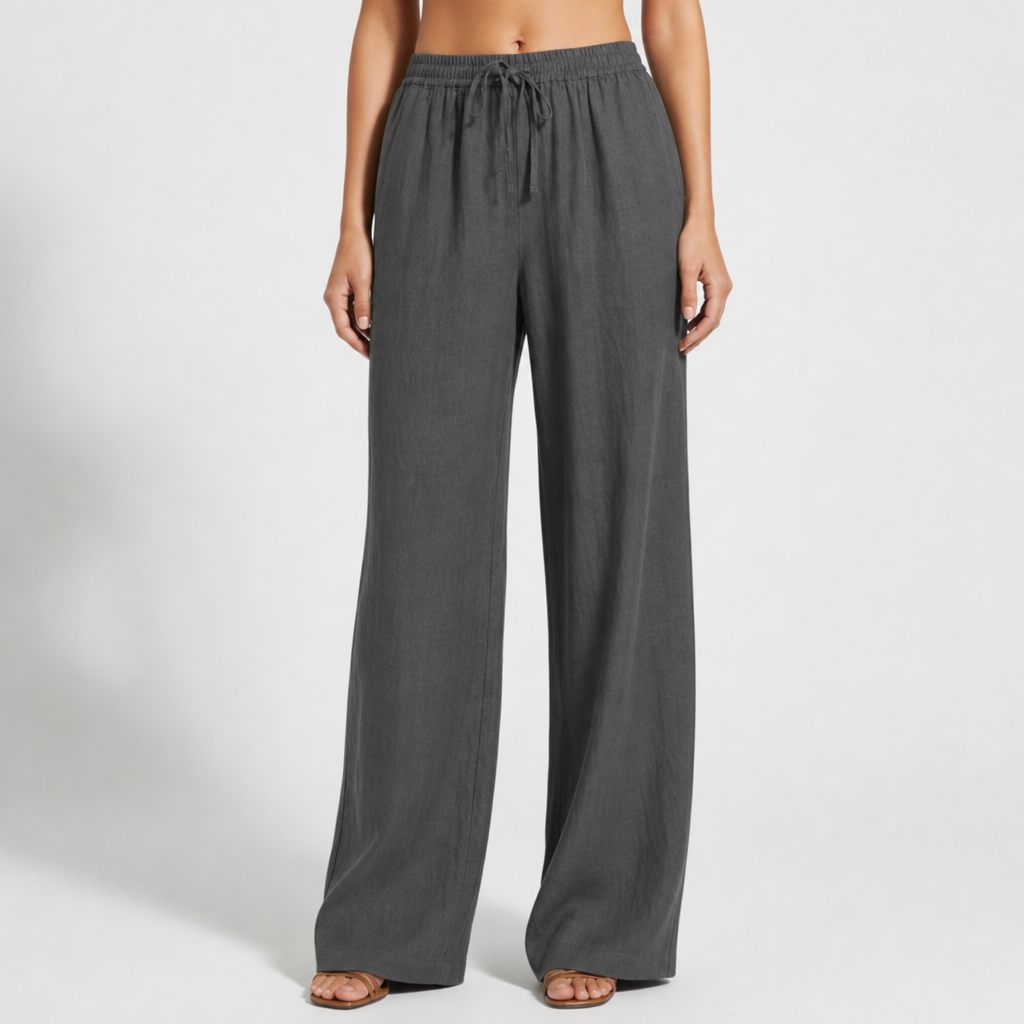 Lacoste Linen Wide Leg Pants in Dark Gray