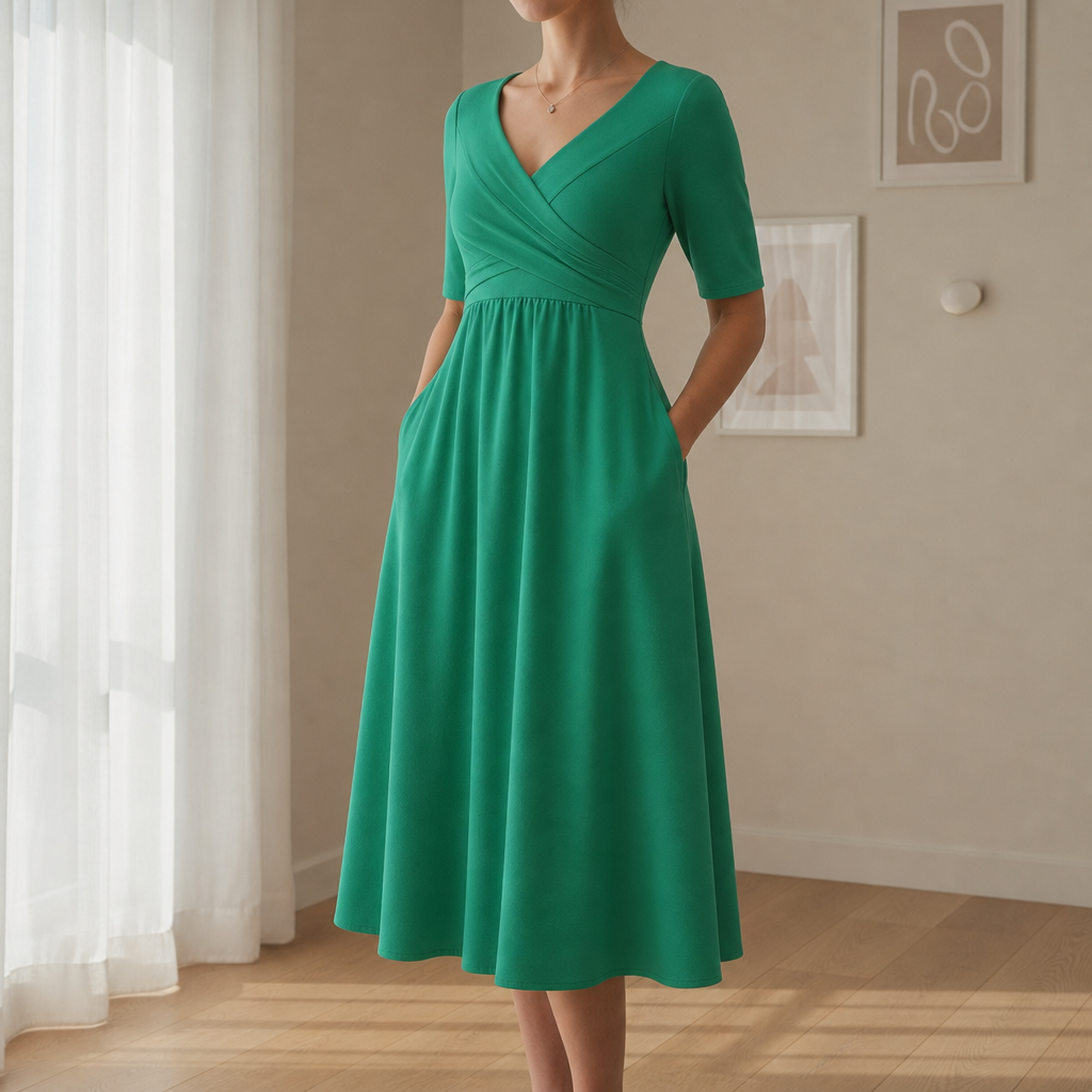 Rapallo Crossover Bodice Midi Dress in Green