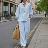 Collioure Linen Kimono Pants Set in Light BLue