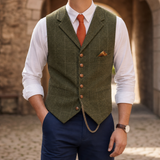 Milos Tailored Check Waistcoat in Olive Green